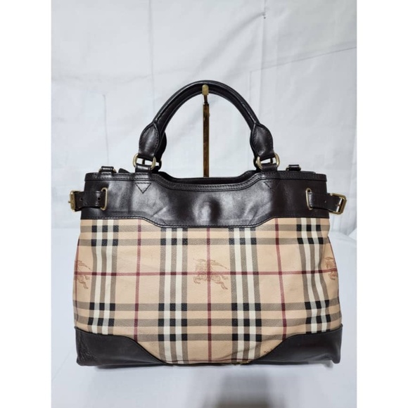 Authentic Burberry Haymarket Check PVC and Leather Small Hepburn Tote Bag - Picture 4 of 14